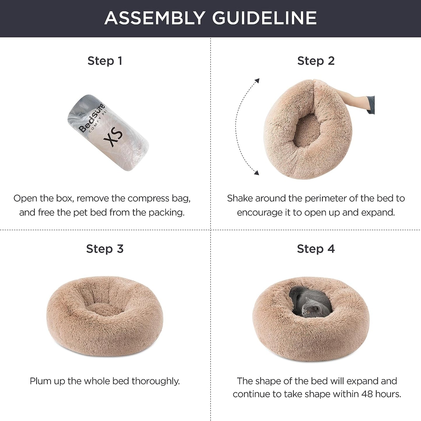 Indulge Your Cat with Our Luxurious Camel Calming Bed - Plush 20-Inch Faux Fur Round Bed for Cats Up to 15 lbs - Machine Washable & Non-Slip Design!