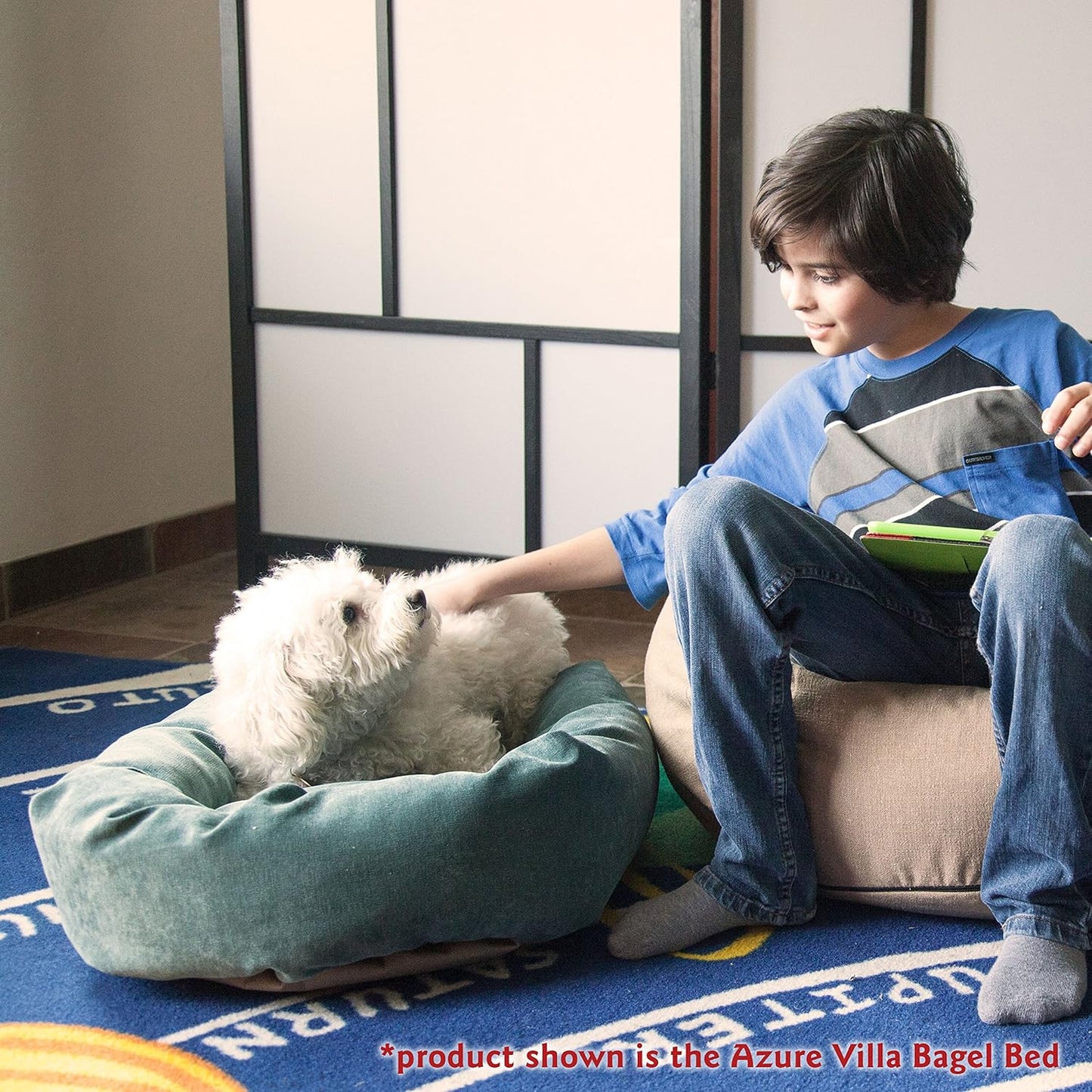 Indulge Your Pup: Luxurious 52-Inch Cozy Micro Velvet Dog Bed with Supportive Headrest in Elegant Azure