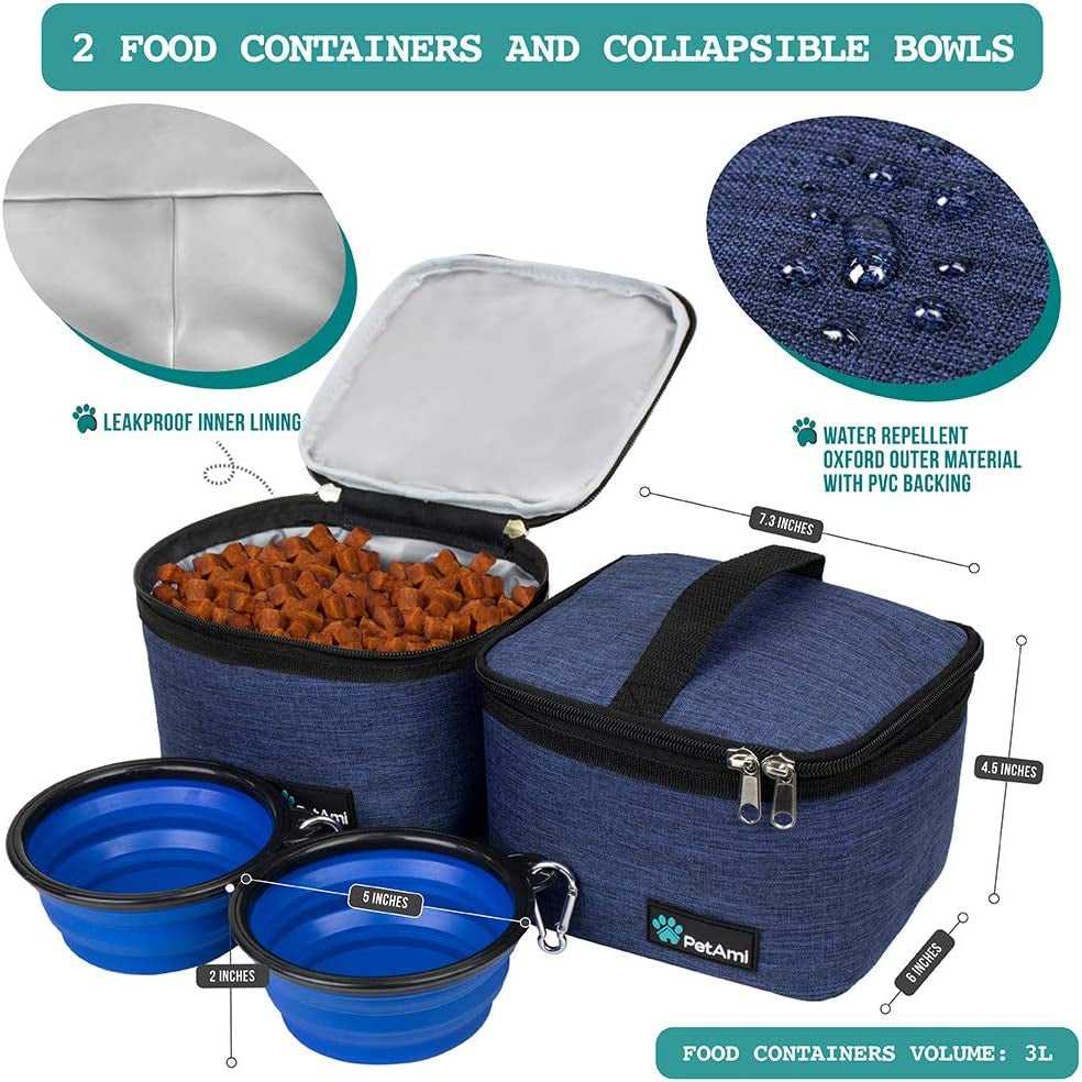 Ultimate Dog Travel Bag Organizer with Food Container and Bowls - Perfect Pet Supplies for Hiking, Camping, and Travel Adventures (Navy, Medium)