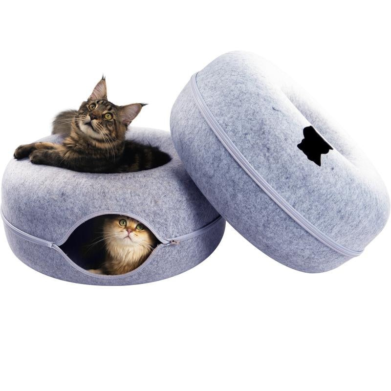 CATTASAURUS Peekaboo Cat Cave: The Ultimate Cozy Retreat for Large Cats with Scratch-Resistant Tunnel and Washable Comfort