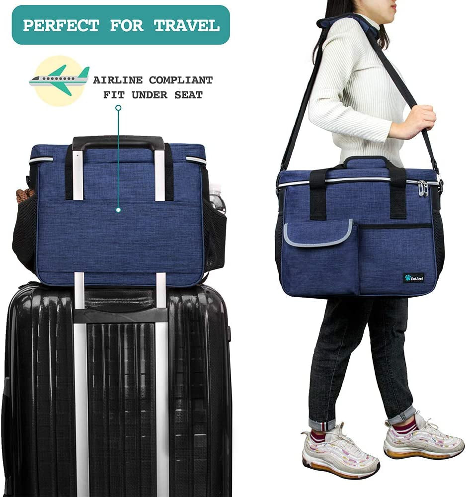 Ultimate Dog Travel Bag Organizer with Food Container and Bowls - Perfect Pet Supplies for Hiking, Camping, and Travel Adventures (Navy, Medium)