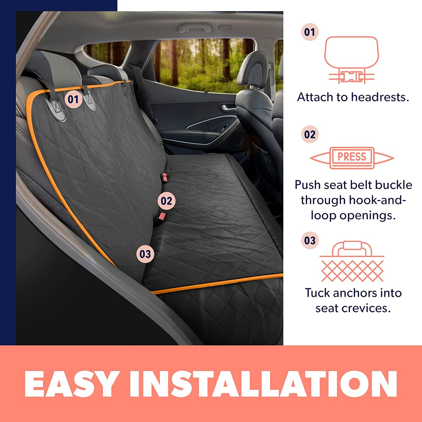 Ultimate Dog Car Seat Cover - Waterproof Pet Hammock Protector for Back Seat, Durable Nonslip Design in Vibrant Orange, Fits SUVs and Trucks