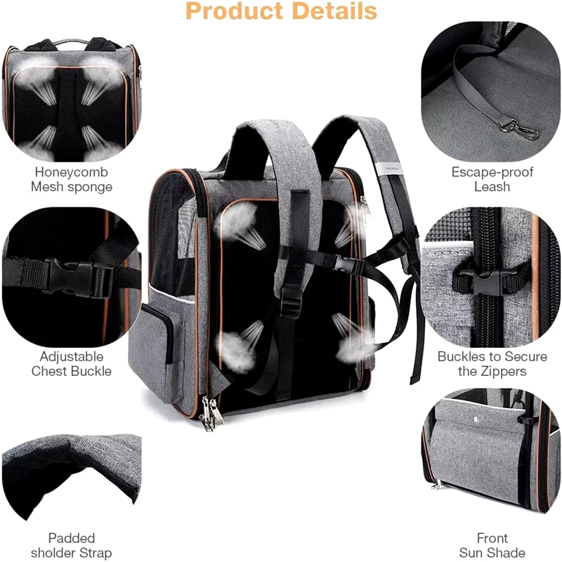 Chic and Versatile Expandable Cat & Dog Backpack - Your Pet's New Favorite Adventure Companion