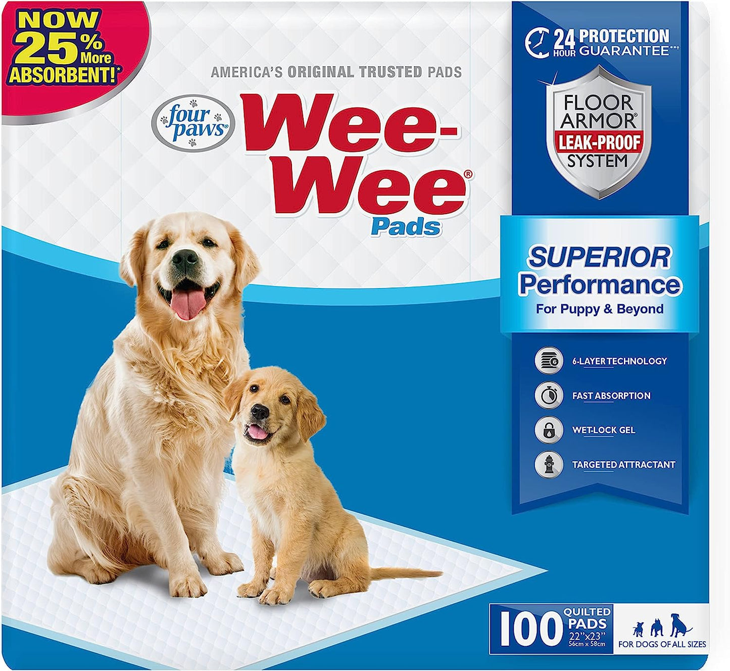 Wee-Wee Superior Performance Dog & Puppy Pee Pads - Ultimate Leak-Proof Potty Training Solution, 22" x 23", 100 Count