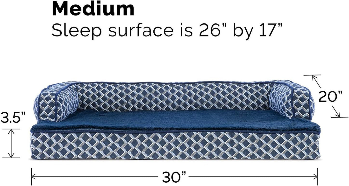 Luxurious Orthopedic Dog Bed with Removable Bolsters & Washable Cover - Perfect for Medium Dogs Up to 35 lbs - Cozy Diamond Blue Sofa Design