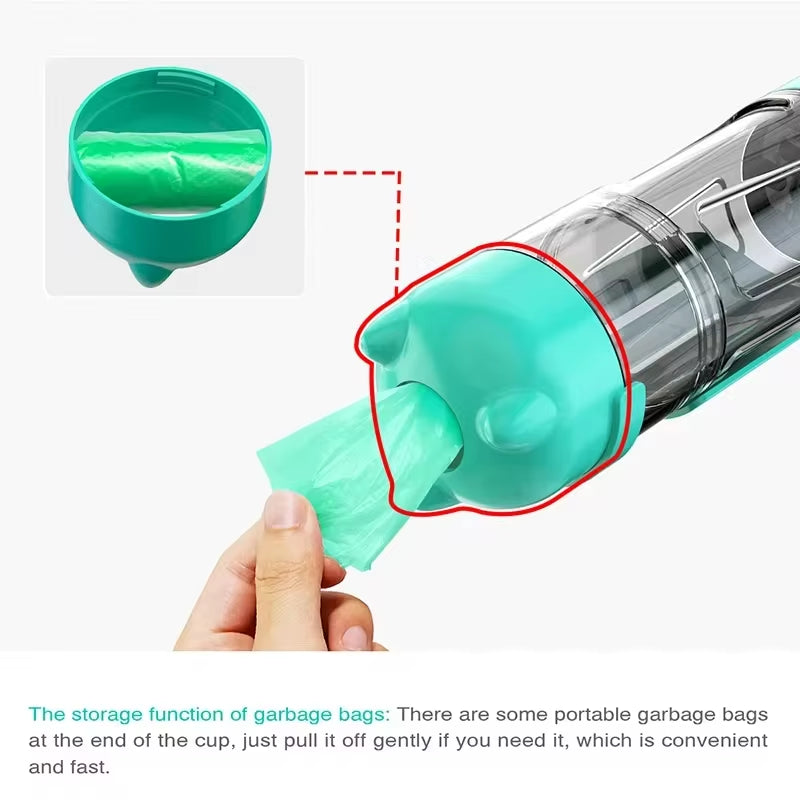 The Ultimate 3-in-1 Portable Pet Hydration & Snack Solution - Leak-Proof Water Bottle with Poop Dispenser for Dogs and Cats!