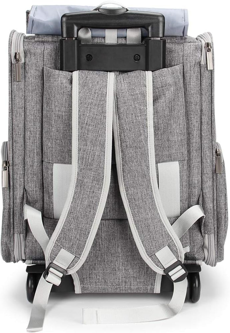 Stylish Pet Rolling Carrier - Versatile Dog & Cat Backpack Trolley with Wheels (Grey)