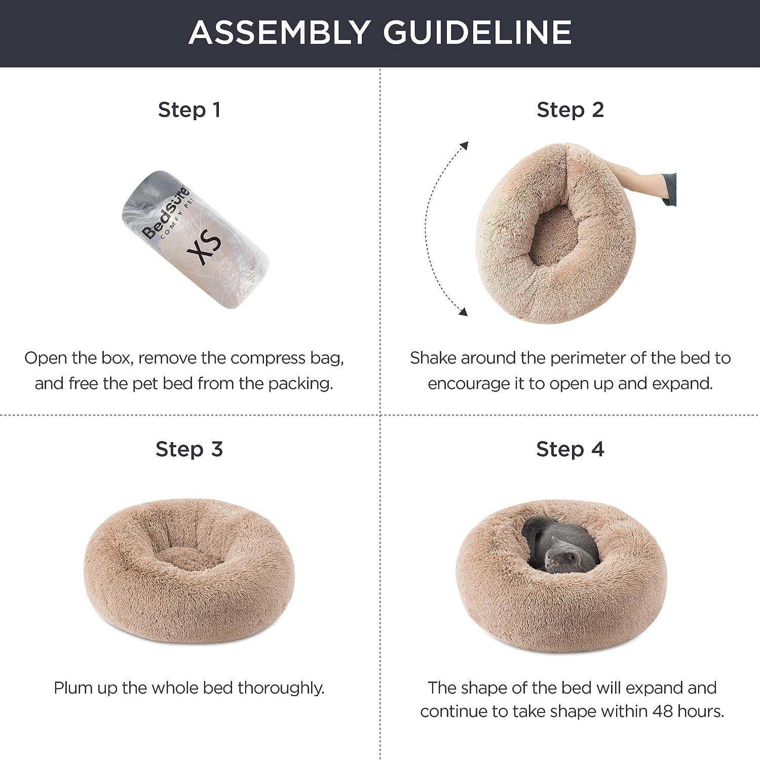 Indulge Your Cat with Our Luxurious Camel Calming Bed - Plush 20-Inch Faux Fur Round Bed for Cats Up to 15 lbs - Machine Washable & Non-Slip Design!