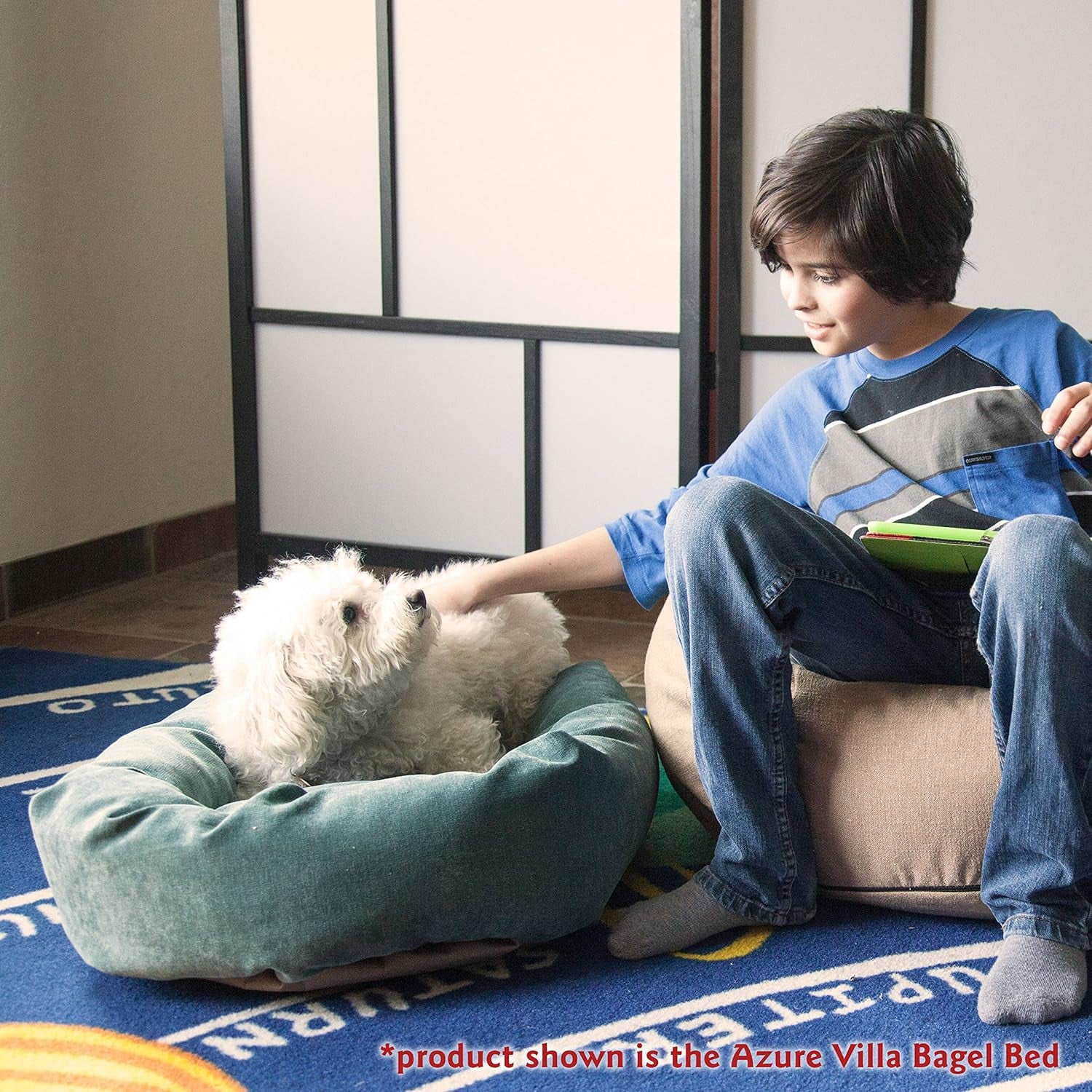 Indulge Your Pup: Luxurious 52-Inch Cozy Micro Velvet Dog Bed with Supportive Headrest in Elegant Azure