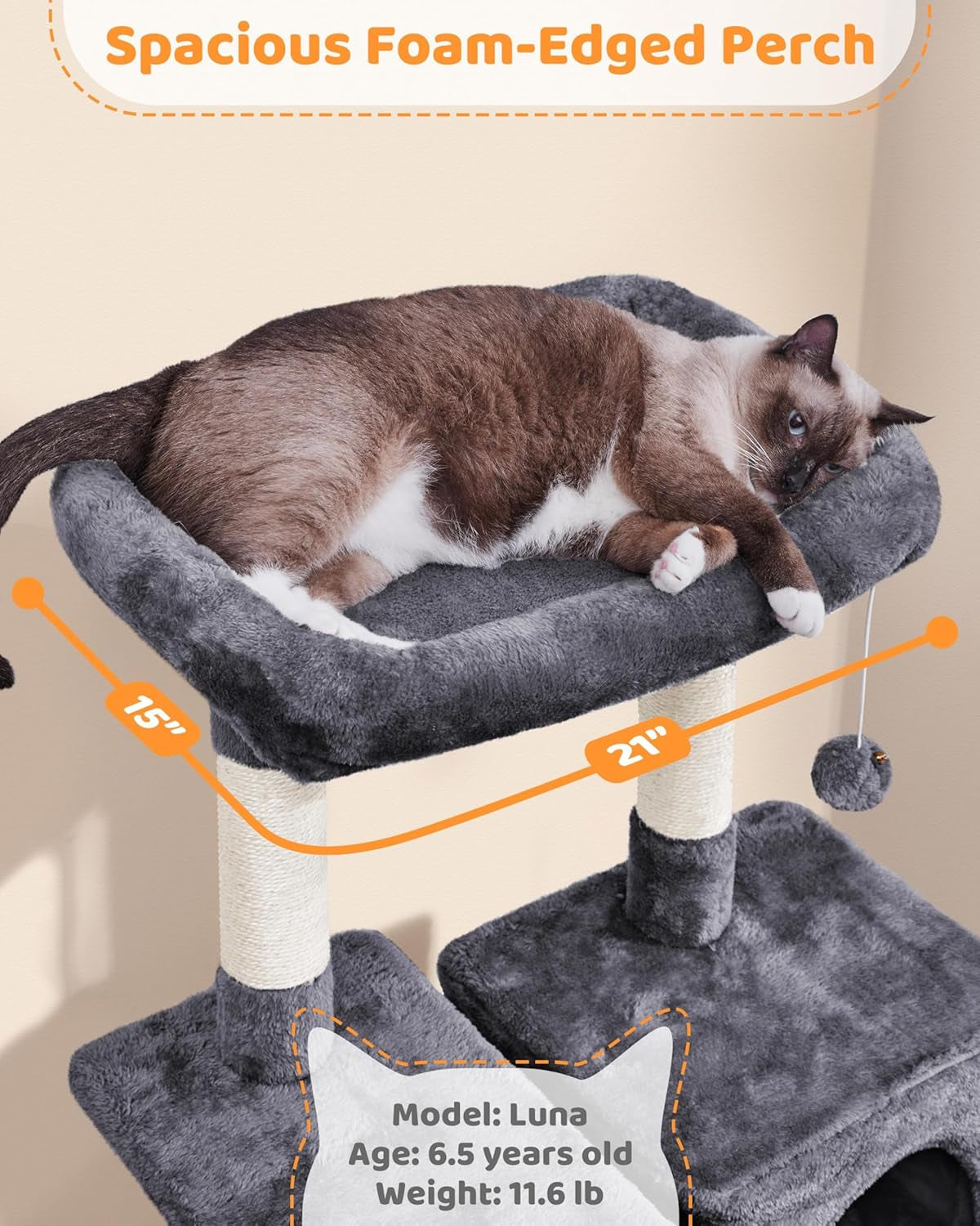 Delight Your Feline Friend with Our Spacious 63-Inch Multi-Level Cat Tree Featuring Sisal-Covered Scratching Posts, Cozy Condo, Hammock, and Interactive Dangling Ball for Ultimate Playtime and Relaxation