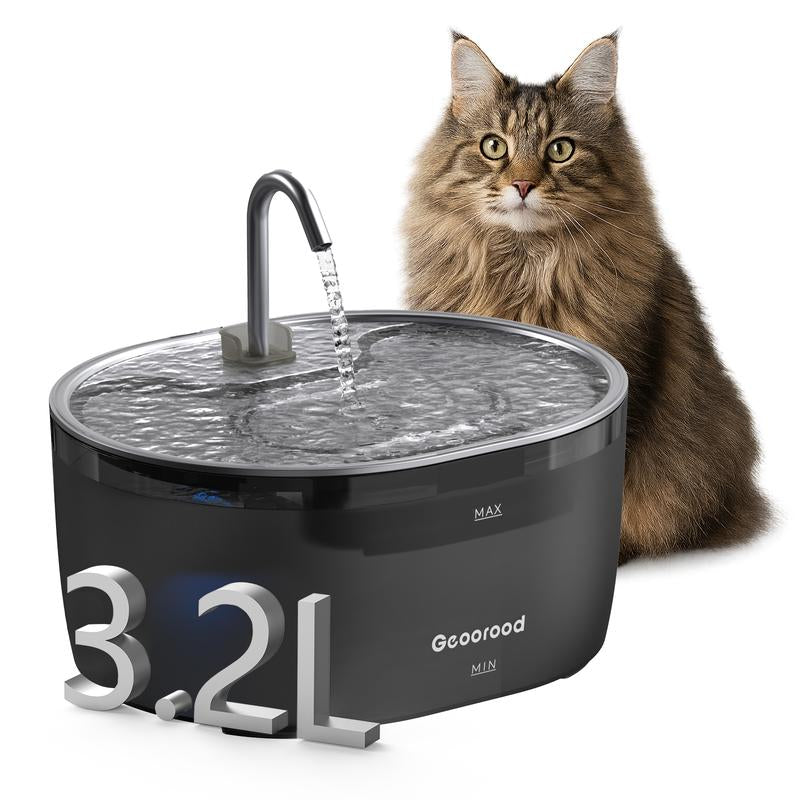 Upgrade Your Cat's Hydration with the Geoorood 3.2L Stainless Steel Water Fountain - Whisper-Quiet, Dual-Mode Design & LED Alerts for Optimal Refreshment!
