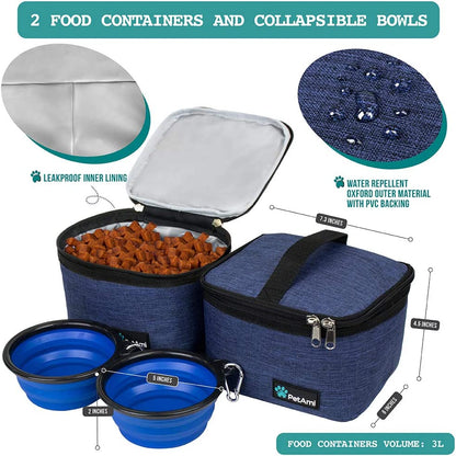 Ultimate Dog Travel Bag Organizer with Food Container and Bowls - Perfect Pet Supplies for Hiking, Camping, and Travel Adventures (Navy, Medium)