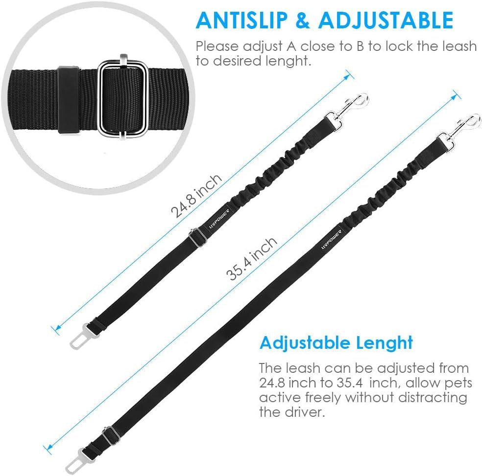 Ultimate Pet Safety with 2 Pack Adjustable Dog Seat Belts - Heavy Duty Retractable Car Harness for a Secure and Comfortable Travel Experience!