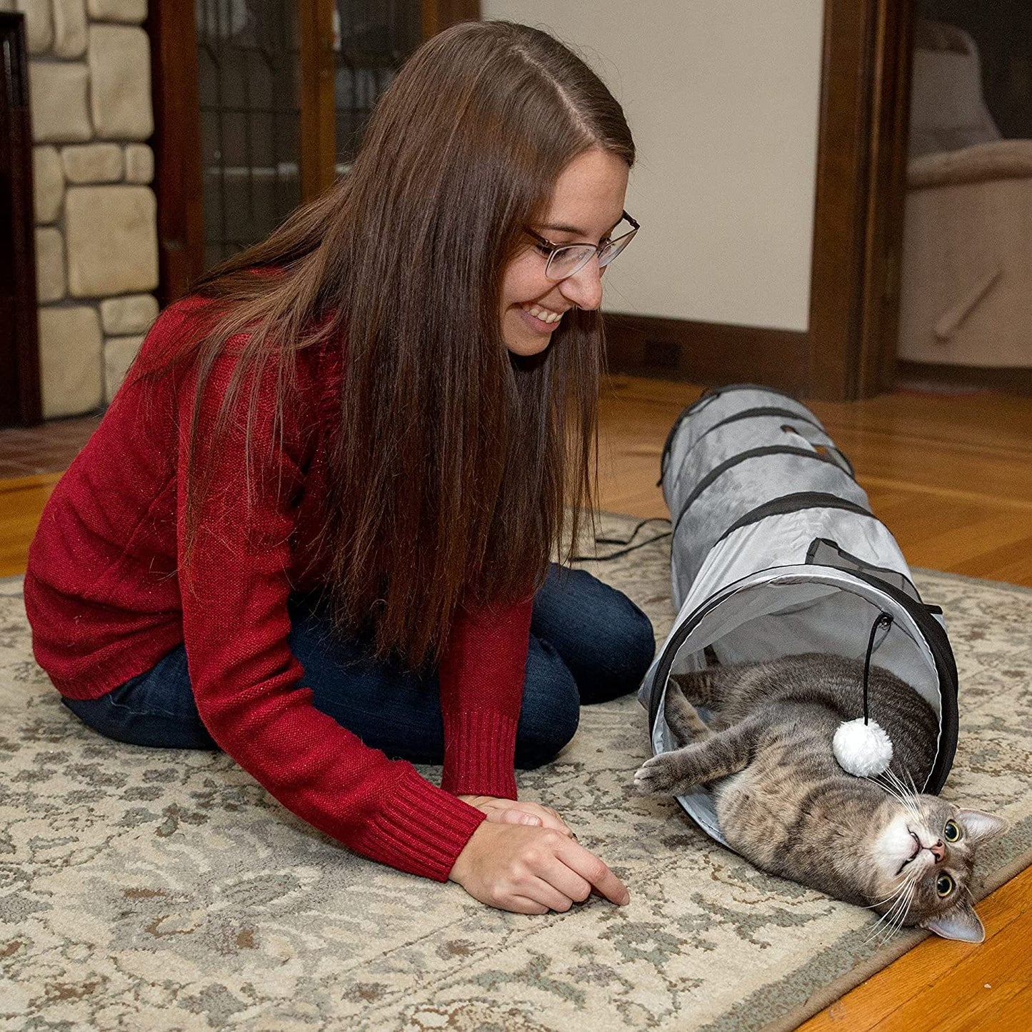 Exciting Cat Tunnel for Indoor Play - Collapsible Pop-Up Tube with Peek Holes and Ball for Endless Fun!