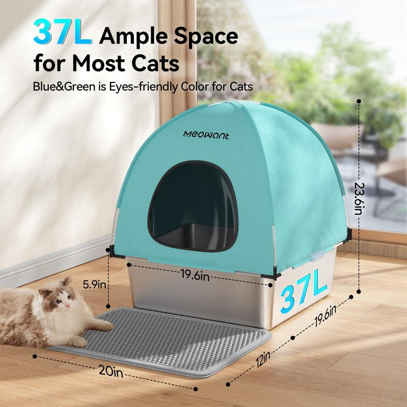 Transform Your Cat's Experience with the Meowant LB05 Premium 3-In-1 Stainless Steel Litter Box - Large Eco-Friendly Design Featuring Splash-Proof Odor Control and a Cozy Detachable Cover!