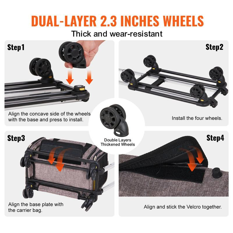 VEVOR Airline Approved Cat Carrier with Wheels - The Ultimate Rolling Pet Travel Solution with Telescopic Handle and Shoulder Strap, Includes a Convenient Folding Bowl