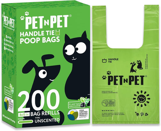 200 Eco-Friendly Unscented Dog Poop Bags with Convenient Tie Handles - Extra-Thick, Plant-Based Waste Bags for Effortless Clean-Up