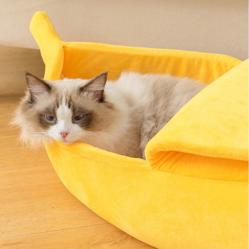 Delight Your Furry Friend with the Cozy Banana Cat Bed - A Fun and Colorful Retreat for Cats and Small Dogs