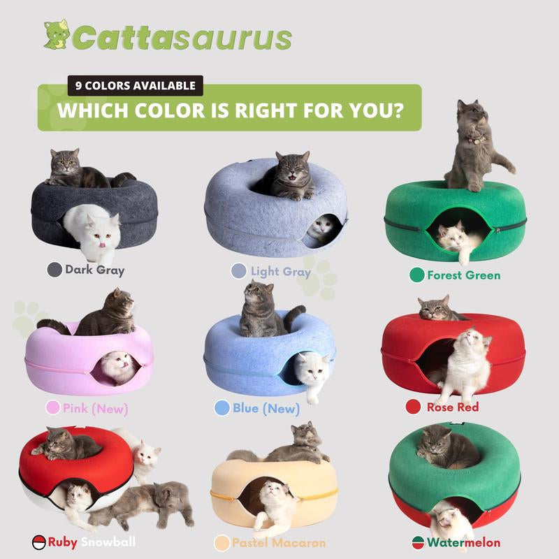 CATTASAURUS Peekaboo Cat Cave: The Ultimate Cozy Retreat for Large Cats with Scratch-Resistant Tunnel and Washable Comfort