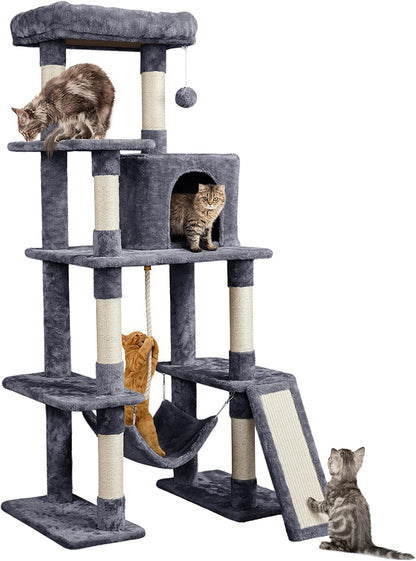 Delight Your Feline Friend with Our Spacious 63-Inch Multi-Level Cat Tree Featuring Sisal-Covered Scratching Posts, Cozy Condo, Hammock, and Interactive Dangling Ball for Ultimate Playtime and Relaxation