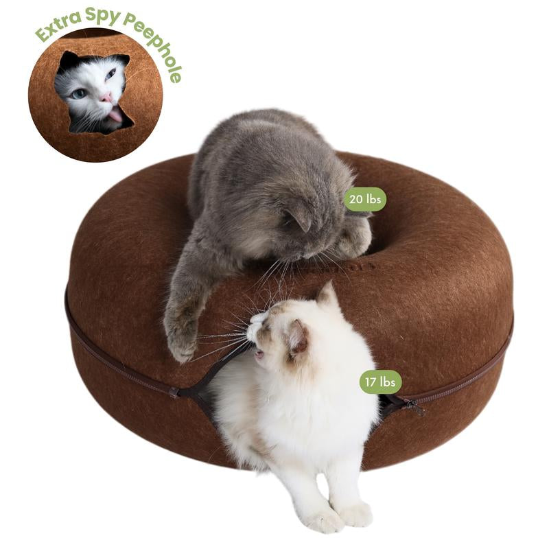 CATTASAURUS Peekaboo Cat Cave: The Ultimate Cozy Retreat for Large Cats with Scratch-Resistant Tunnel and Washable Comfort