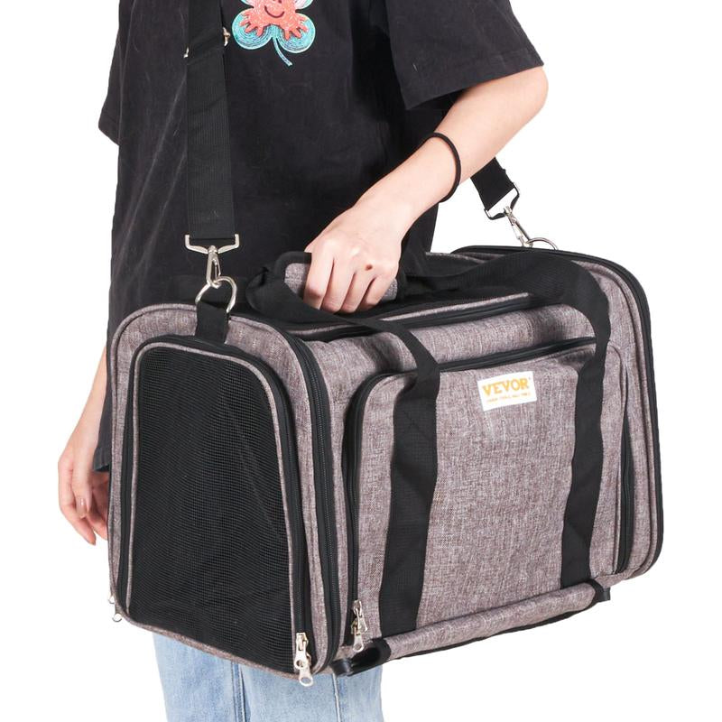 VEVOR Airline Approved Cat Carrier with Wheels - The Ultimate Rolling Pet Travel Solution with Telescopic Handle and Shoulder Strap, Includes a Convenient Folding Bowl