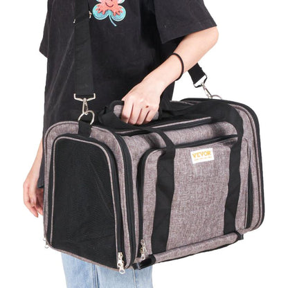 VEVOR Airline Approved Cat Carrier with Wheels - The Ultimate Rolling Pet Travel Solution with Telescopic Handle and Shoulder Strap, Includes a Convenient Folding Bowl
