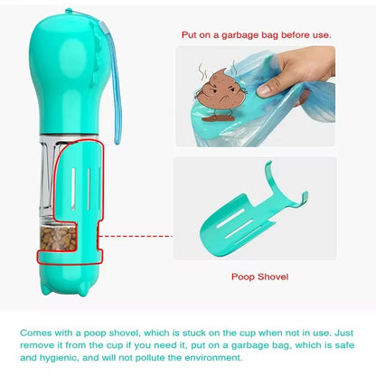 The Ultimate 3-in-1 Portable Pet Hydration & Snack Solution - Leak-Proof Water Bottle with Poop Dispenser for Dogs and Cats!