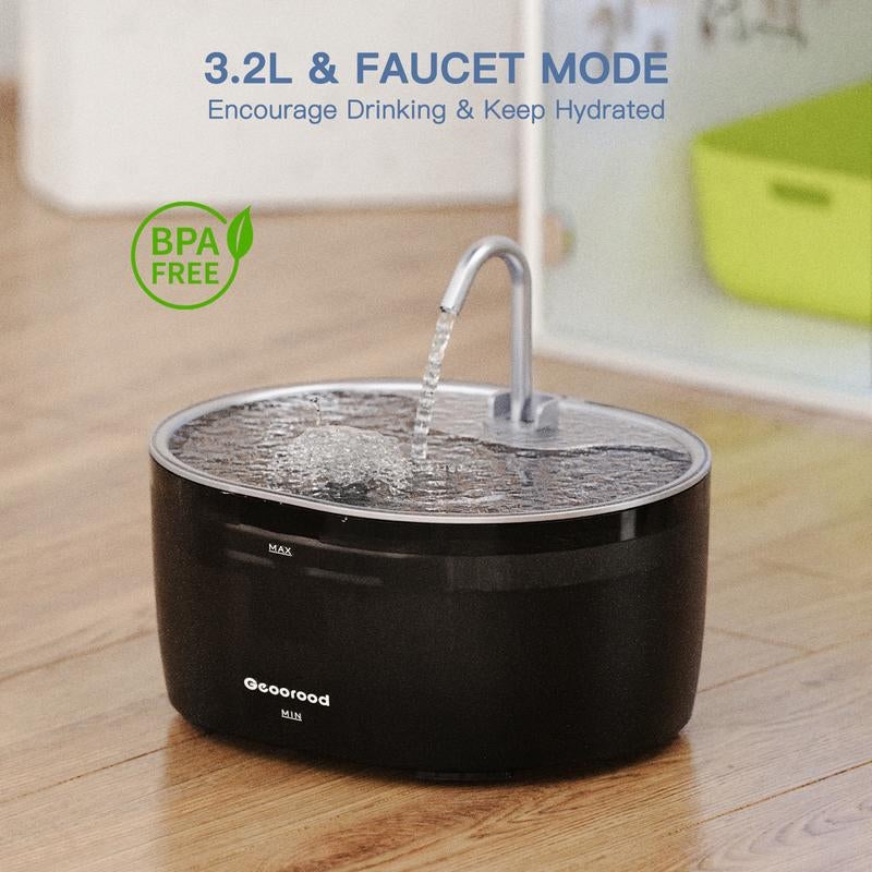 Upgrade Your Cat's Hydration with the Geoorood 3.2L Stainless Steel Water Fountain - Whisper-Quiet, Dual-Mode Design & LED Alerts for Optimal Refreshment!