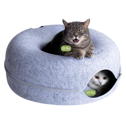 CATTASAURUS Peekaboo Cat Cave: The Ultimate Cozy Retreat for Large Cats with Scratch-Resistant Tunnel and Washable Comfort