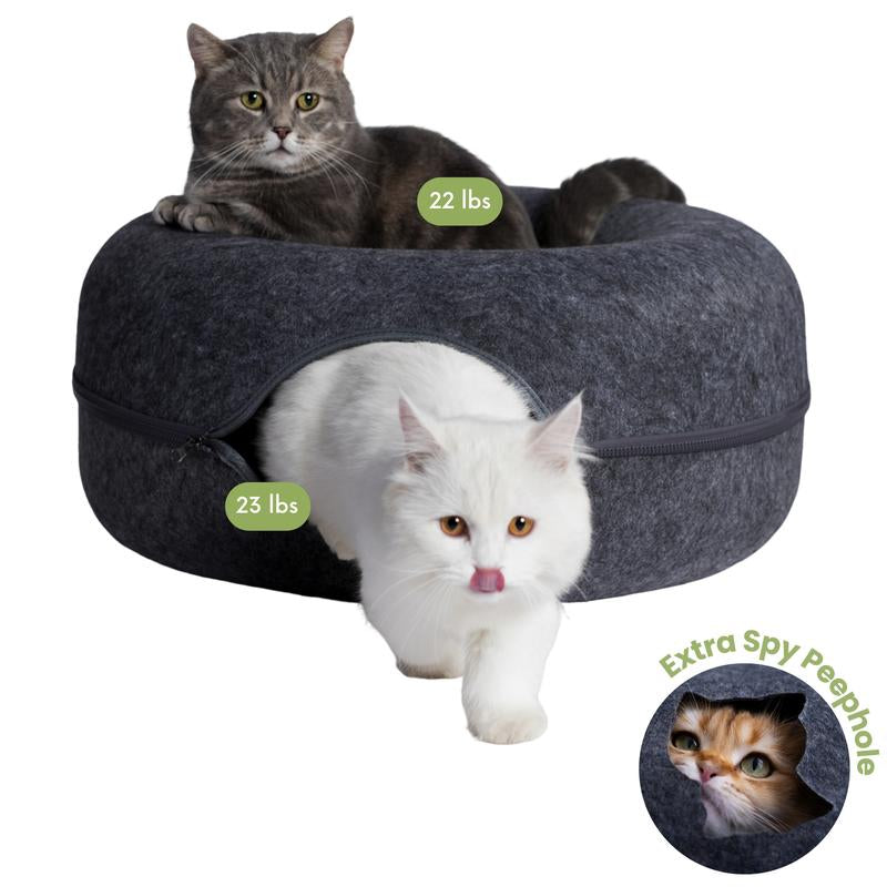 CATTASAURUS Peekaboo Cat Cave: The Ultimate Cozy Retreat for Large Cats with Scratch-Resistant Tunnel and Washable Comfort