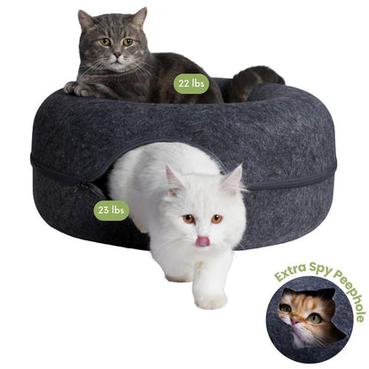 CATTASAURUS Peekaboo Cat Cave: The Ultimate Cozy Retreat for Large Cats with Scratch-Resistant Tunnel and Washable Comfort