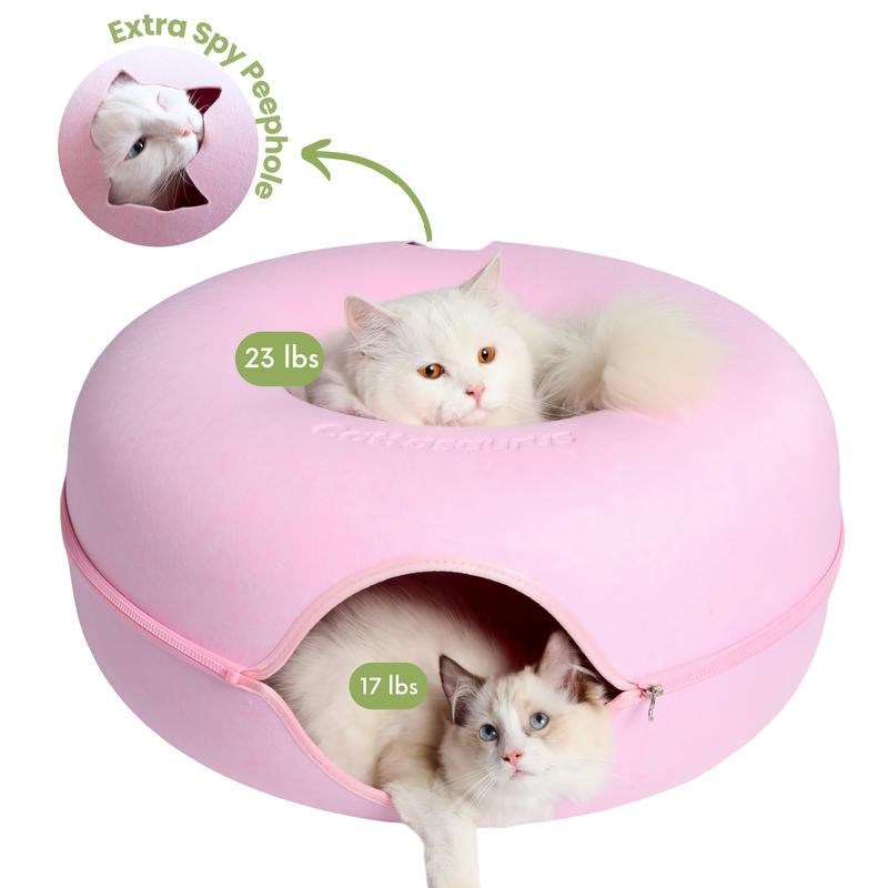 CATTASAURUS Peekaboo Cat Cave: The Ultimate Cozy Retreat for Large Cats with Scratch-Resistant Tunnel and Washable Comfort