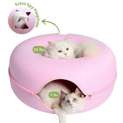 CATTASAURUS Peekaboo Cat Cave: The Ultimate Cozy Retreat for Large Cats with Scratch-Resistant Tunnel and Washable Comfort