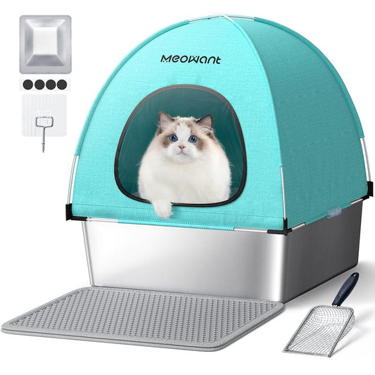 Transform Your Cat's Experience with the Meowant LB05 Premium 3-In-1 Stainless Steel Litter Box - Large Eco-Friendly Design Featuring Splash-Proof Odor Control and a Cozy Detachable Cover!