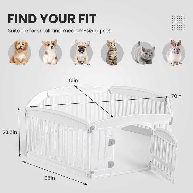 Pettrove - Plastic Pet Playpen, Durable Puppy Playpen with Lockable Door and Non-Slip Bottom, Portable Indoor Outdoor Puppy Pen