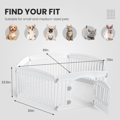 Pettrove - Plastic Pet Playpen, Durable Puppy Playpen with Lockable Door and Non-Slip Bottom, Portable Indoor Outdoor Puppy Pen