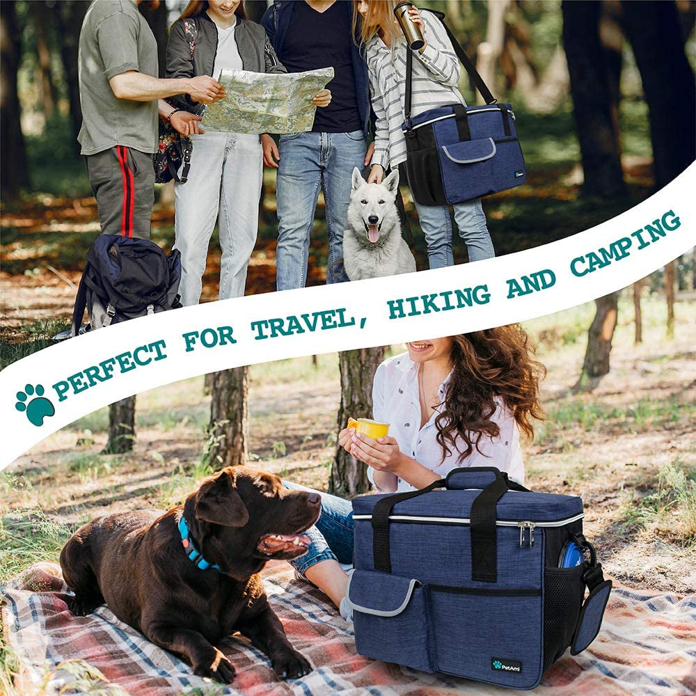 Ultimate Dog Travel Bag Organizer with Food Container and Bowls - Perfect Pet Supplies for Hiking, Camping, and Travel Adventures (Navy, Medium)
