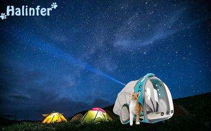 Innovative Cat Travel Backpack with Mini Fan - Expandable Space Capsule Design for Kittens and Small Dogs, Up to 12 lbs, Stylish Green