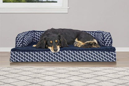 Luxurious Orthopedic Dog Bed with Removable Bolsters & Washable Cover - Perfect for Medium Dogs Up to 35 lbs - Cozy Diamond Blue Sofa Design