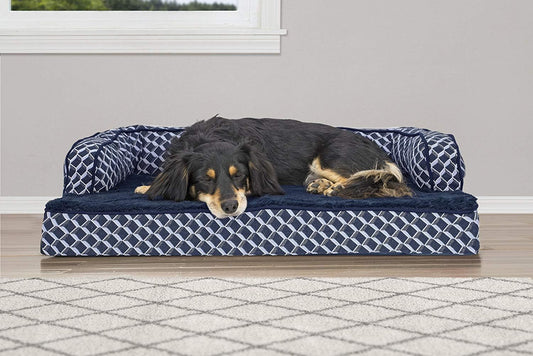 Luxurious Orthopedic Dog Bed with Removable Bolsters & Washable Cover - Perfect for Medium Dogs Up to 35 lbs - Cozy Diamond Blue Sofa Design