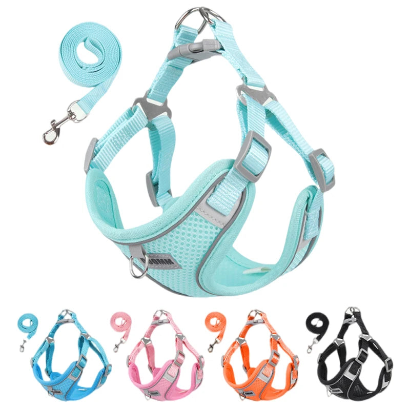 Comfortable and Reflective Dog Harness Leash Set for Small to Medium Dogs - Perfect for Outdoor Walks with Your Chihuahua or Cat!