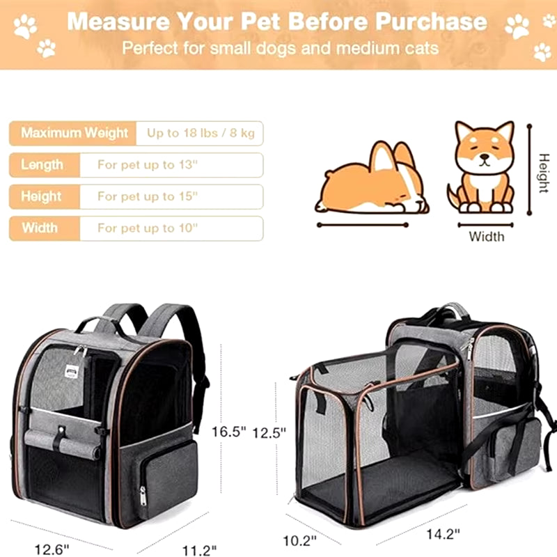 Chic and Versatile Expandable Cat & Dog Backpack - Your Pet's New Favorite Adventure Companion