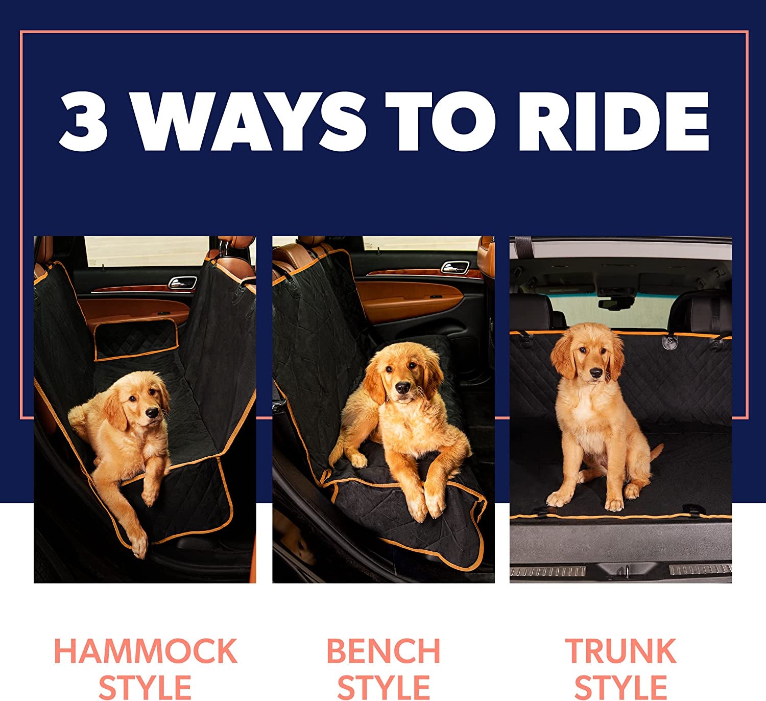 Ultimate Dog Car Seat Cover - Waterproof Pet Hammock Protector for Back Seat, Durable Nonslip Design in Vibrant Orange, Fits SUVs and Trucks
