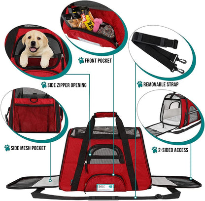 Airline Approved Soft Sided Pet Carrier for Cats & Small Dogs - Comfortable, Ventilated Travel Bag in Red for Kittens & Puppies