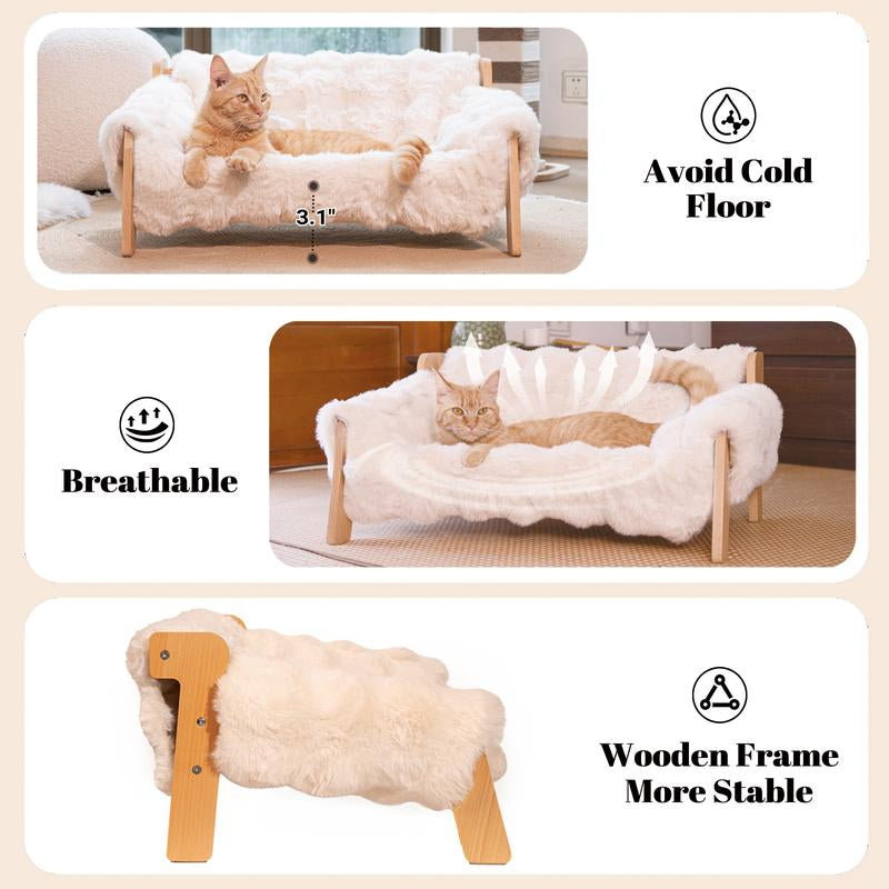 Elevate Your Pet's Comfort with Our Stylish Wooden Cat and Small Dog Lounge Sofa - Removable, Washable Cushion for Indoor Relaxation!