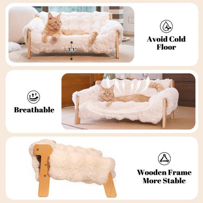 Elevate Your Pet's Comfort with Our Stylish Wooden Cat and Small Dog Lounge Sofa - Removable, Washable Cushion for Indoor Relaxation!