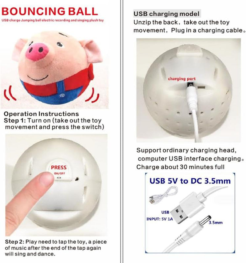 Interactive Moving Plush Toy for Dogs - EVERBETTERUS USB Rechargeable Cartoon Pig Dog Toy with Sound, Music & Washable Cover - Perfect for Keeping Your Pet Engaged and Entertained!