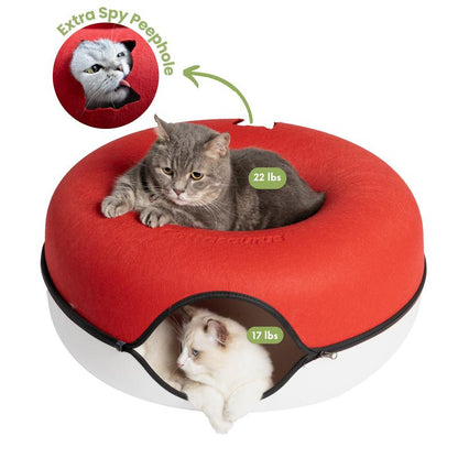 CATTASAURUS Peekaboo Cat Cave: The Ultimate Cozy Retreat for Large Cats with Scratch-Resistant Tunnel and Washable Comfort