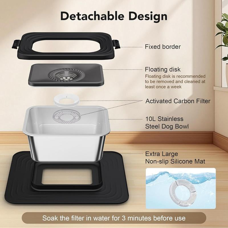 Revolutionary 10L Stainless Steel Dog Water Bowl with No Spill Design and XXL Silicone Mat - Ultimate Solution for Messy Drinkers!